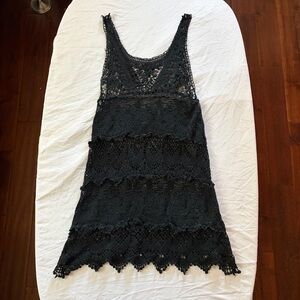 Black Crochet Shift Tank Mini Dress